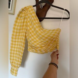 Zara Yellow Gingham Ruffled Top Size XS
